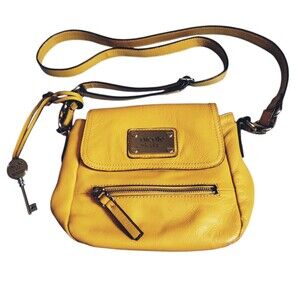 Nicole by Nicole Miller Crossbody Handbag Mustard Leather Key Bangle Cottagecore
